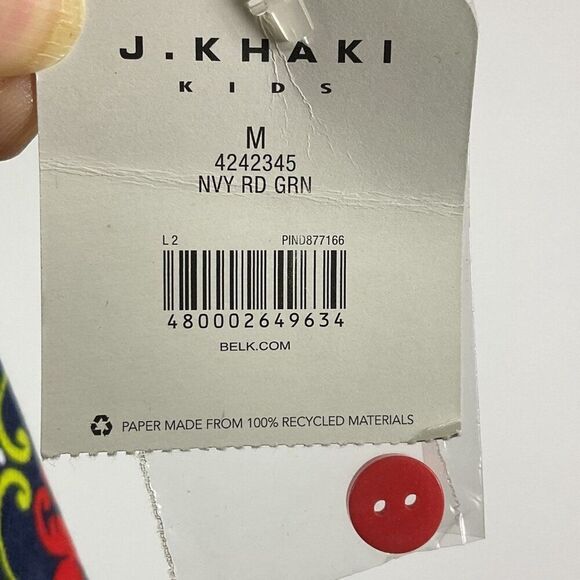 NWT J. Khaki Girls Navy Red Green Patterned Long Sleeve Dress, Medium - Picture 9 of 10